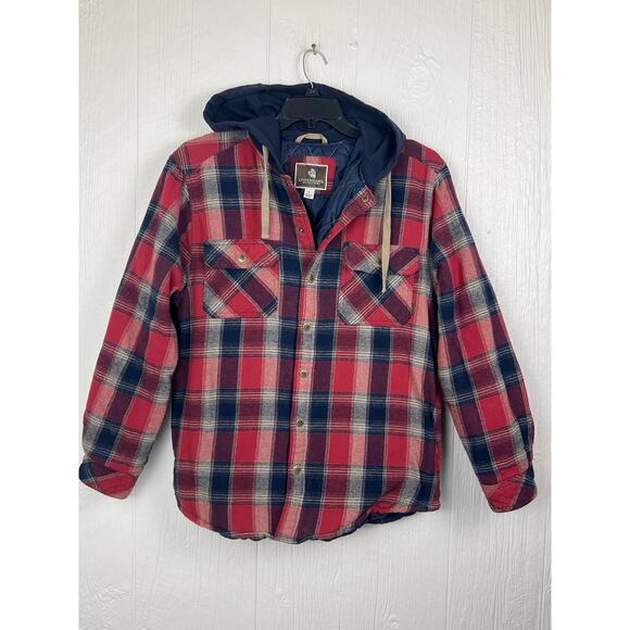 Legendary Outfitters mens large quilted hooded shirt\jacket  Plaid,hand pockets - Picture 4 of 7